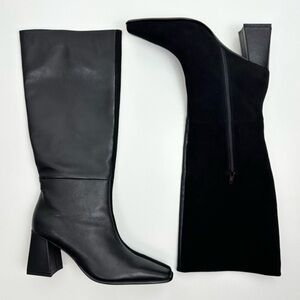 INTENTIONALLY BLANK TGIF knee high boots black heels leather suede NIB 11